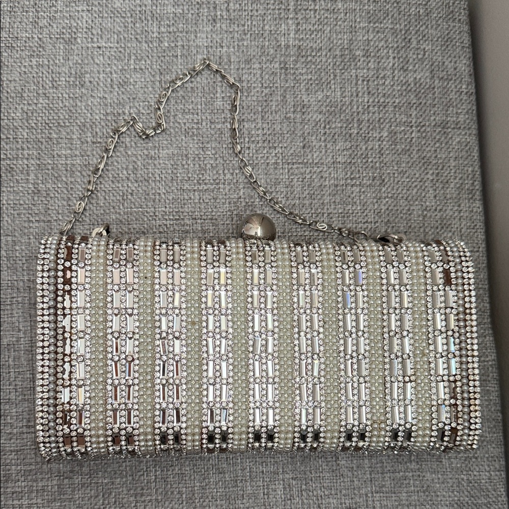 Glamorous Silver Beaded Evening Clutch